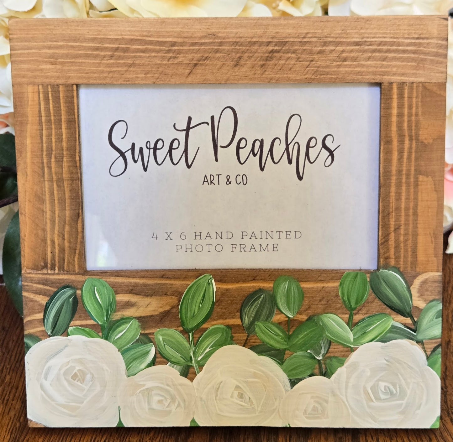 White Rose Garden Hand-Painted 4x6 Keepsake Frame