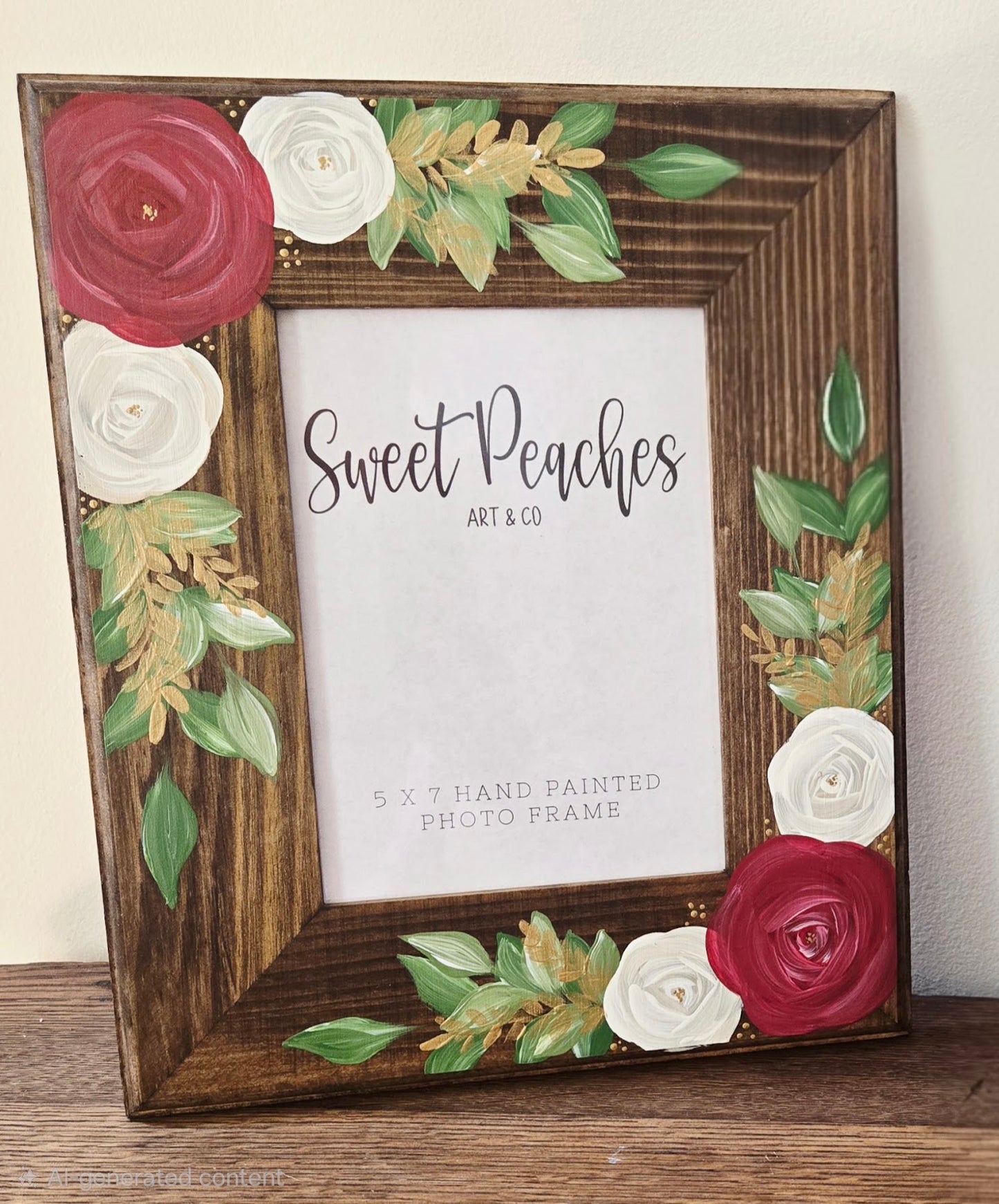 Garnet & Ivory Rose Garden Hand-Painted 5x7 Keepsake Frame