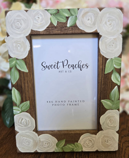 White Rose Hand-Painted 4x6 Keepsake Frame