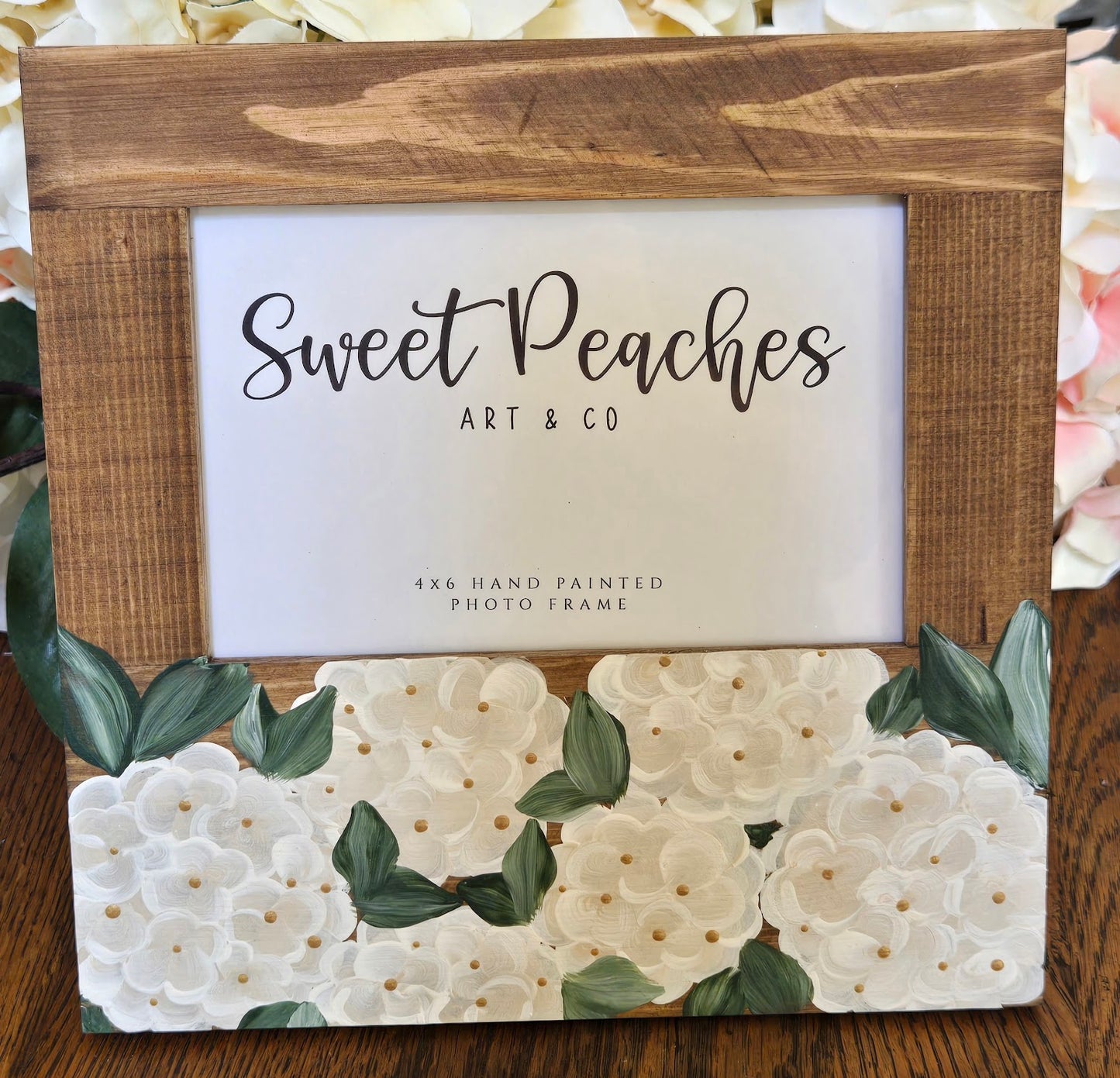 White Hydrangea Hand-Painted 4x6 Keepsake Frame