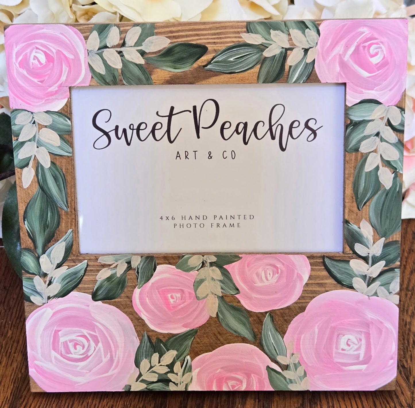 Pink Rose Garden Hand-Painted 4x6 Keepsake Frame