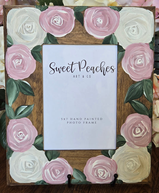 Blush & Ivory Rose Garden Hand-Painted 5x7 Keepsake Frame