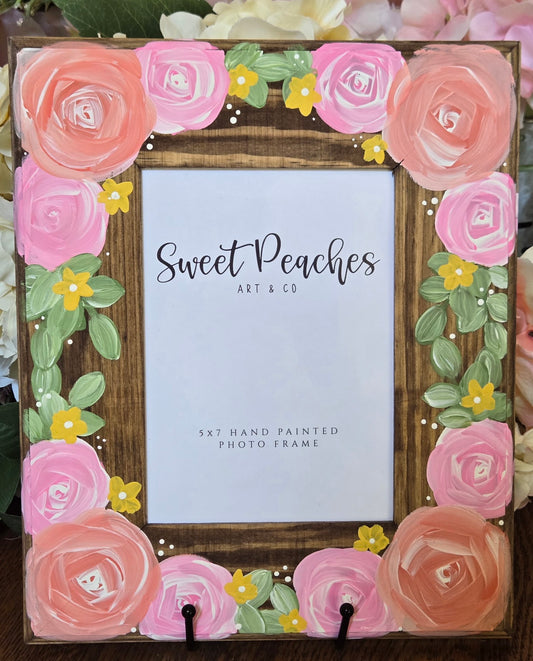 Pink & Peach Rose Garden Hand-Painted 5x7 Keepsake Frame