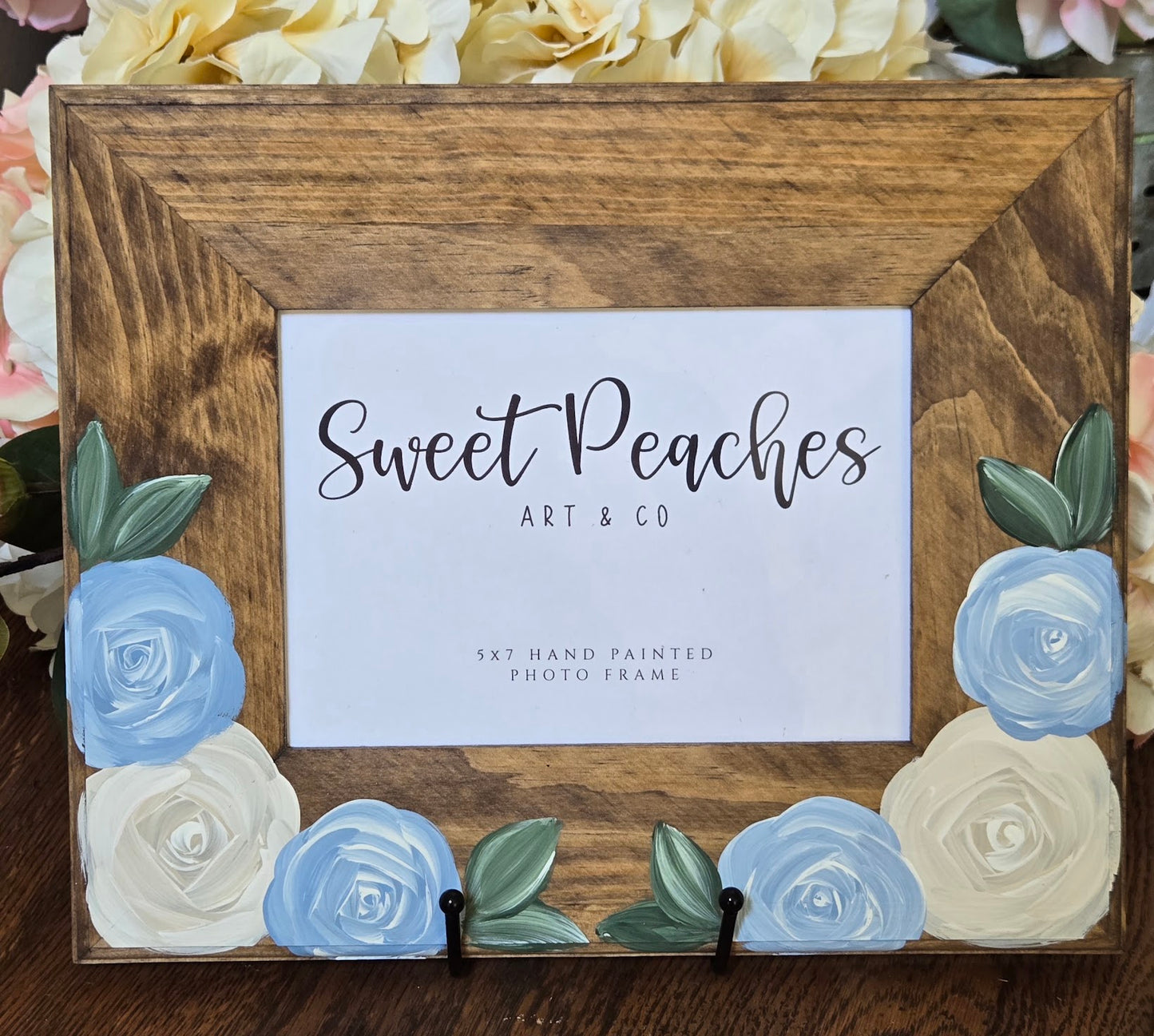 Blue & Ivory Rose Garden Hand-Painted 5x7 Keepsake Frame