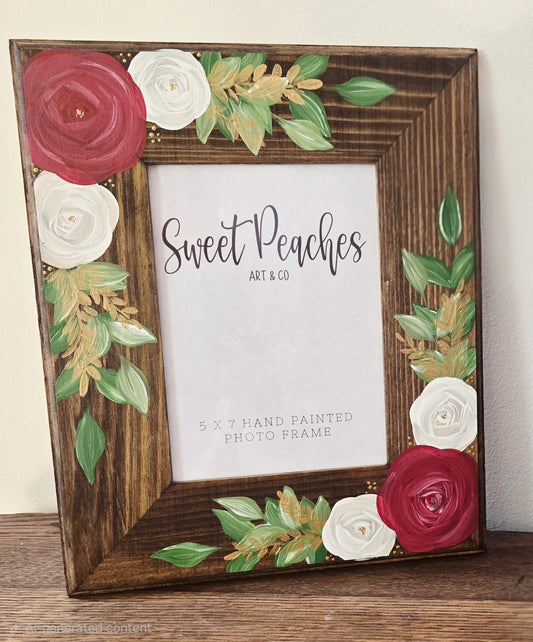 Garnet & Ivory Rose Garden Hand-Painted 5x7 Keepsake Frame